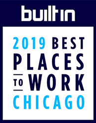 Graphic badge indicating that PEAK6 won an award from the organization Built In Chicago as a 2019 Best Places to Work in Chicago.
