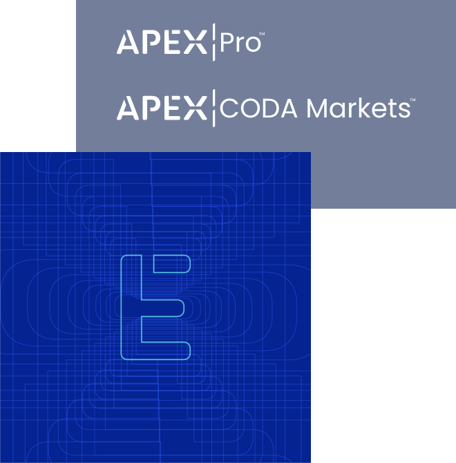 The Apex Pro text logo and Apex Coda Markets text logo.