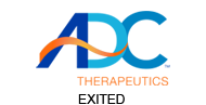 ADC Therapeutics logo with the word'EXITED' underneath. EXITED means PEAK6 has ceased investing financially.