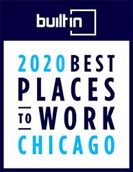 Graphic badge indicating that PEAK6 won an award from the organization Built In Chicago as a 2020 Best Places to Work in Chicago.