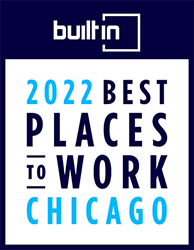Graphic badge indicating that PEAK6 won an award from the organization Built In Chicago as a 2022 Best Places to Work in Chicago.
