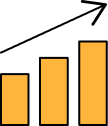 Graphic of a standard bar graph with three bars increasing in size, representing growth and progress.