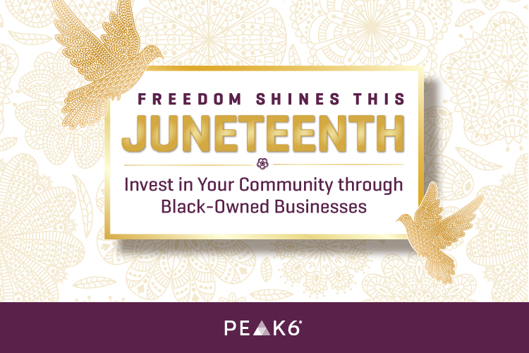 Graphic reads: Freedom shines this Juneteenth. Invest in your community through Black-owned businesses.