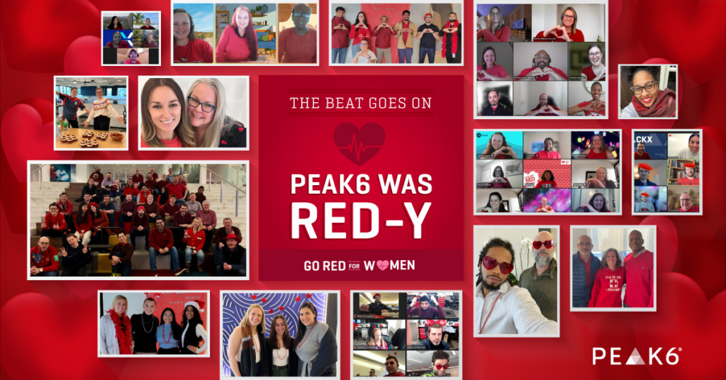 Collage of PEAK6ers wearing red for Go Red Day.